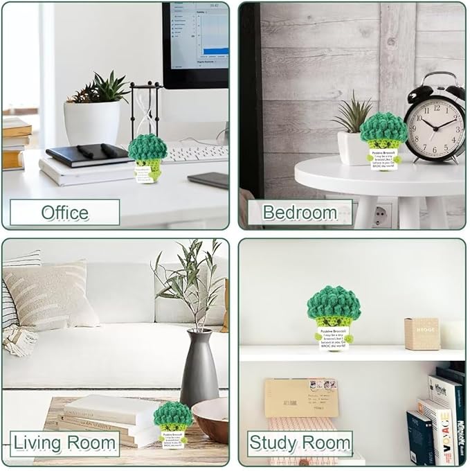 Handgemachter Häkel-Brokkoli mit Positivkarte | Süßes Geschenk- und Deko-Spielzeug mit ermutigender Botschaft – Perfekt für Geburtstag, Büro & Zuhause