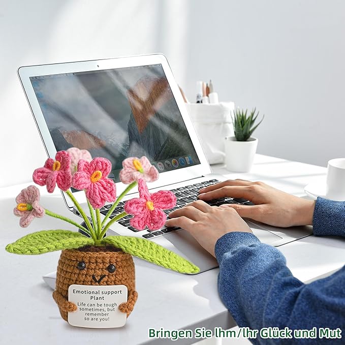 Handgemachtes Glückskartoffel-Set mit Vergissmeinnicht-Blumen | Taschenfreund mit positiver Botschaft – Perfektes Geschenk zur Genesung, Prüfung oder Geburtstag