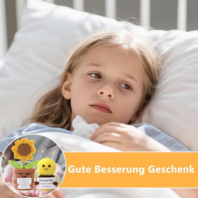 Handgemachte Glücks-Sonnenblume im Mini-Topf | Kleine positive Aufmerksamkeit als Mutmacher & Genesungsgeschenk für Freunde und Kollegen